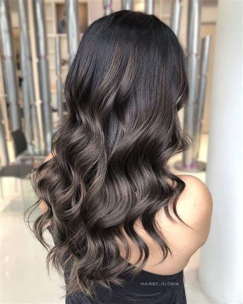 ash brown balayage on black hair